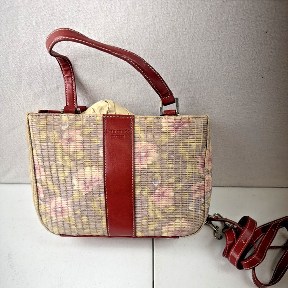 Vinatge Kate Spade Woven Straw Small Tote Bad Floral‎ Red accents - Picture 1 of 8